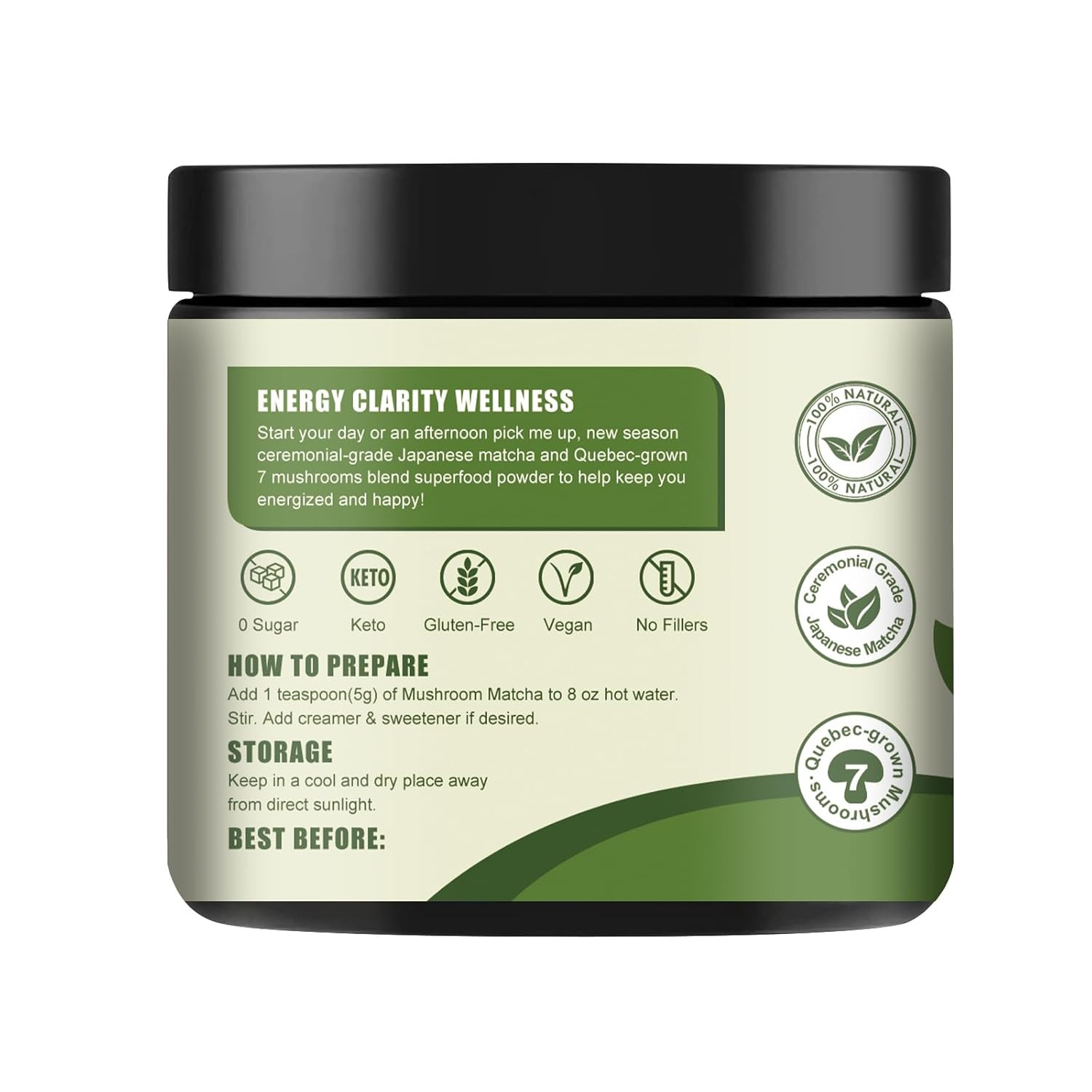 Grelim Mushroom Matcha Infused with 7 Superfood Mushrooms, MCT Oil, Coconut Milk