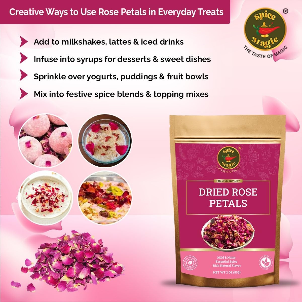 Spice Magic Dried Rose Petals | 100% Natural & Edible Rose Petals I Perfect f…