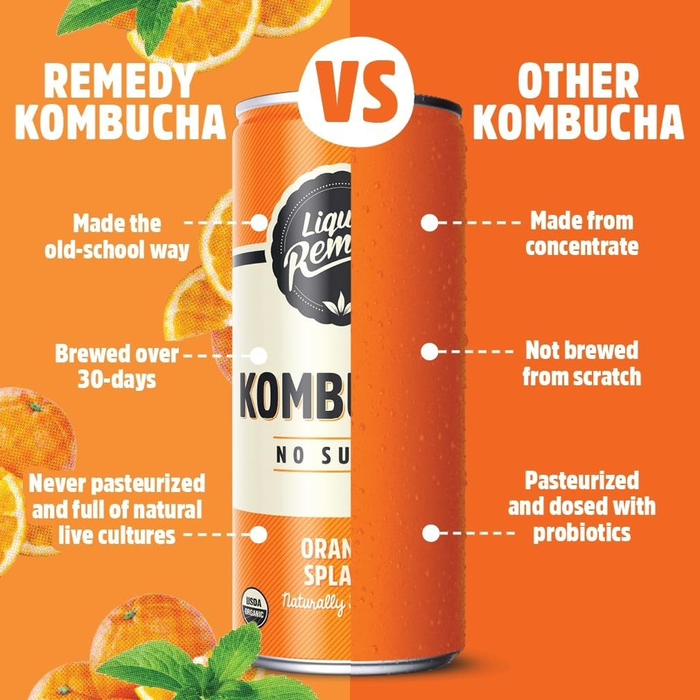 Liquid Remedy Kombucha Sugar Free Organic Drink, Low Calorie, Probiotic Like Tea