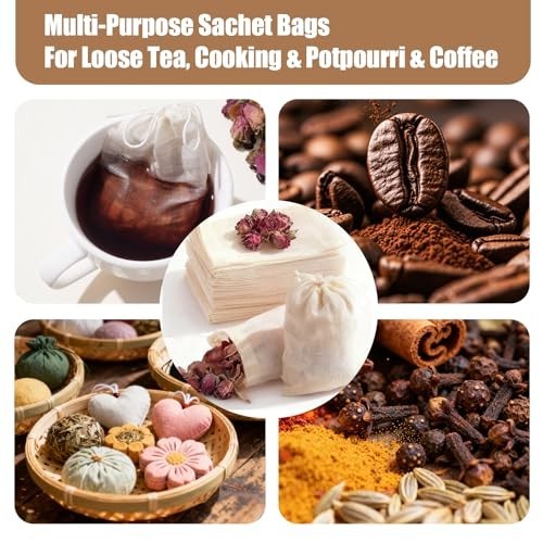 60Pcs Reusable Tea Bags for Loose Leaf Tea, 3x4inch Sachet Bags Empty, Unbleache