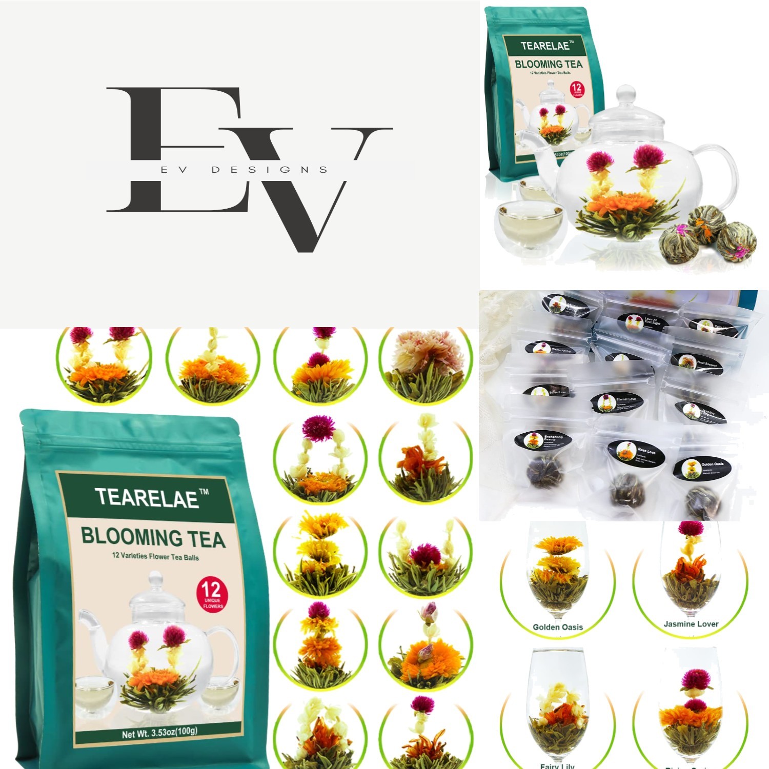 Artisan Blooming Tea Flowers – 12 Individually Wrapped Green Tea Bouquets