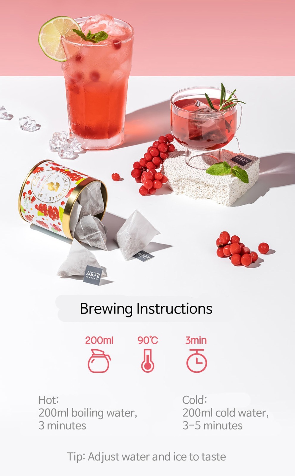 Korean Midsummer Omija Tea 10 Pyramid Bags 20g Five Flavor Golden Tin