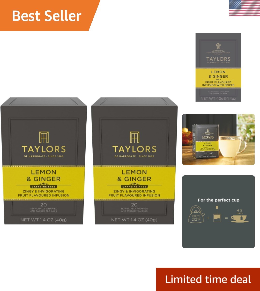 Eco-Friendly Lemon & Ginger Herbal Tea – 40 Individually Wrapped, Friendly