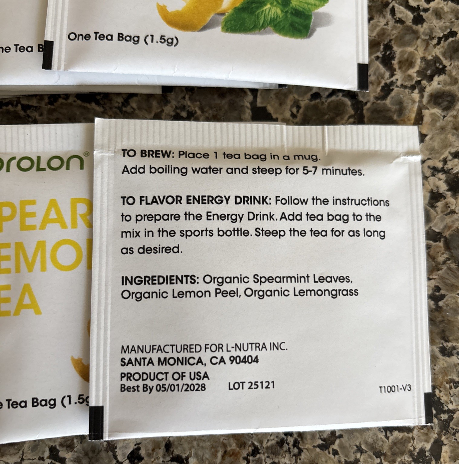 Prolon Spearmint Lemon Organic Herbal Tea Bags 10 Pack exp 5/1/28