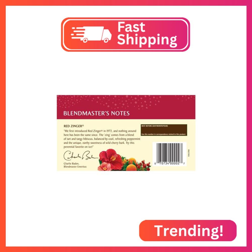 Celestial Seasonings Hibiscus Tea, Red Zinger Herbal Tea, Caffeine Free, 20 Tea