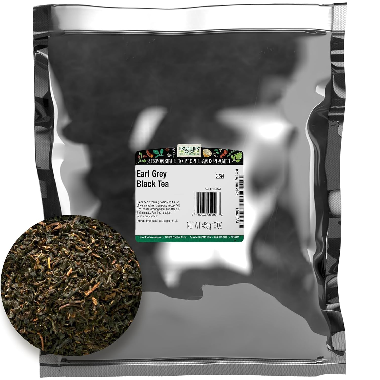 Earl Grey Black Tea, 1-Pound Bulk Bag, Smoky Tea Flavor with Bergamot Oil, Great
