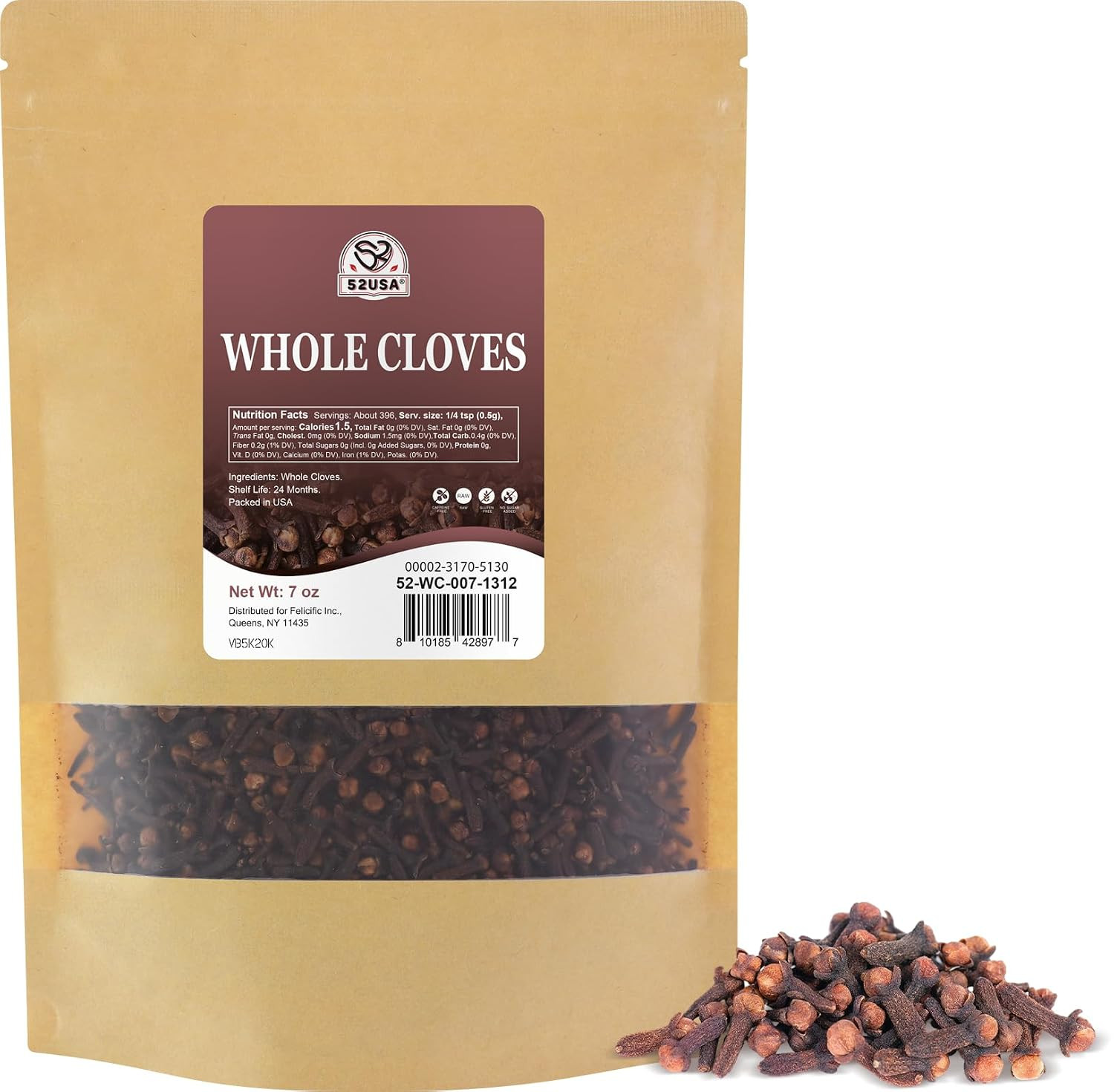 52USA Cloves Whole 3.5 Oz (Pack of 1), Great for Food, Tea, Baking and Meats, Al