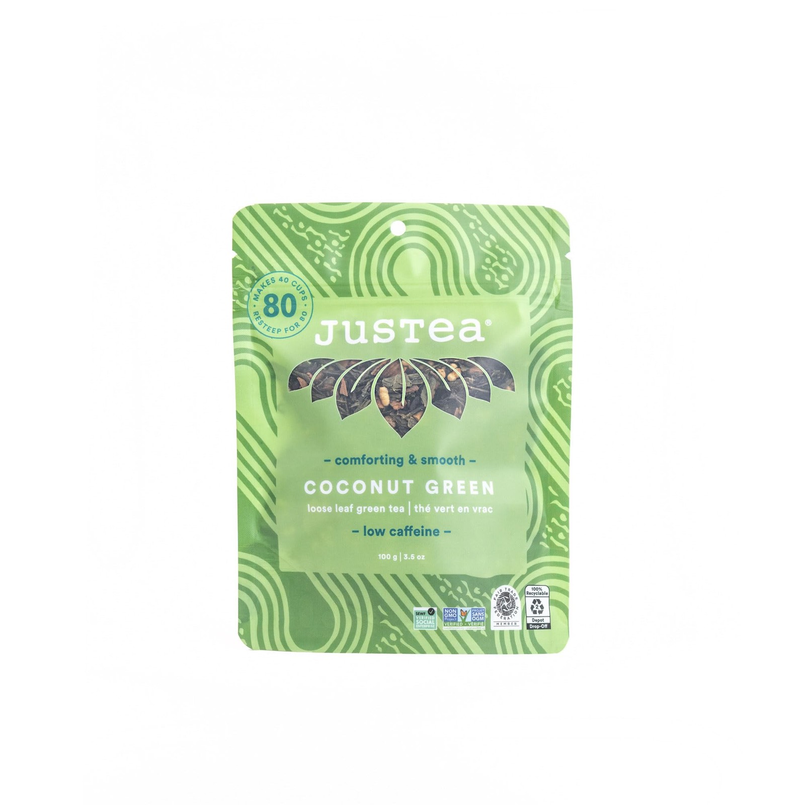 Coconut Green Loose Leaf Herbal Tea Recyclable Refill Pouch 3.5 oz Caffeine
