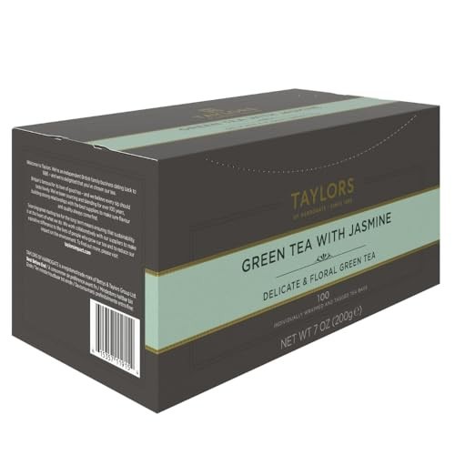 Green Tea with Jasmine – 100 Individually Wrapped Teabags, Floral & Sweet, Caffe