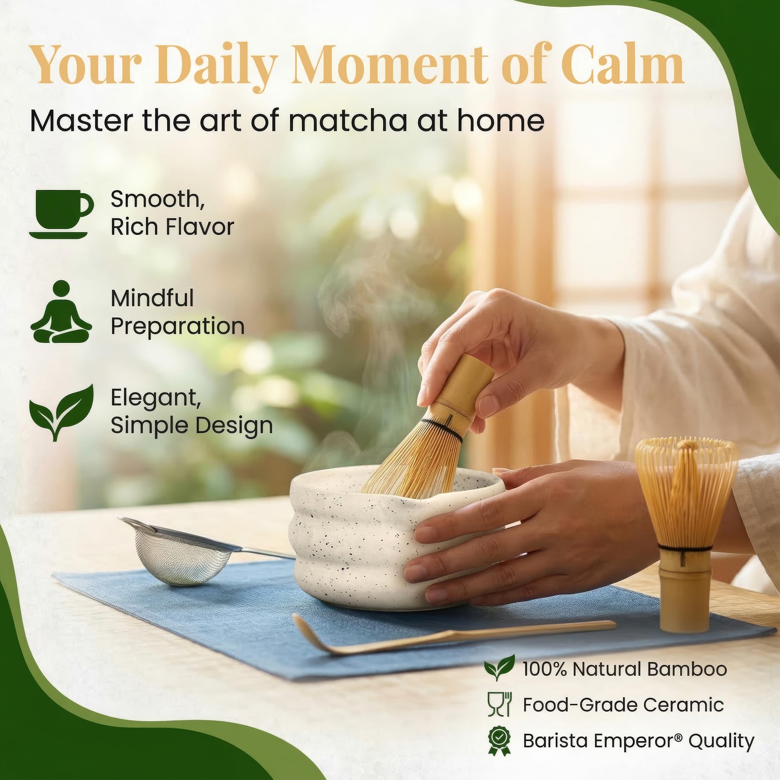 Matcha Whisk Set with Bowl, Frother, Spoon, Sifter, Scoop, Stand – Complete Kit