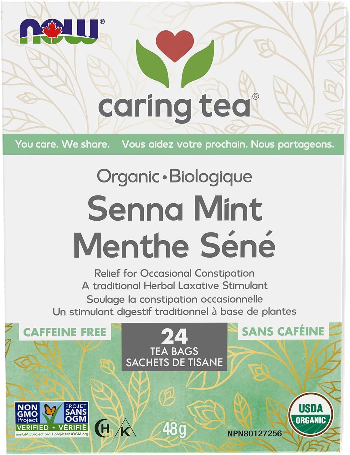 Now Organic Senna Mint Tea 24 Tea Bags – Organic and Non-GMO