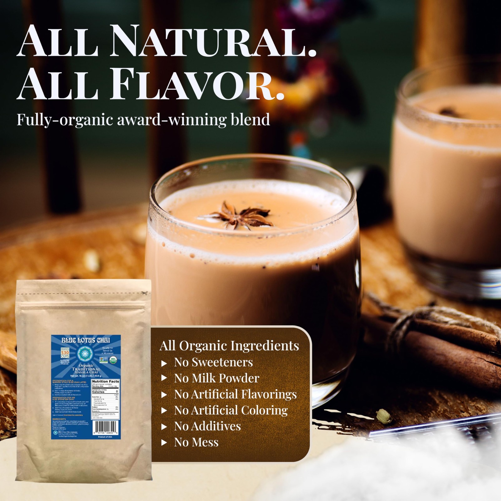 – Fully Organic Traditional Masala Chai – Makes 530 Cups – 1 Pound Bulk Bag M…