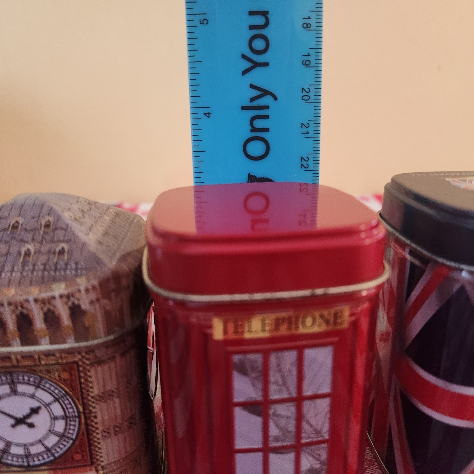 3 British England 3″ Tea Tins Big Ben Union Jack Red Telephone Box
