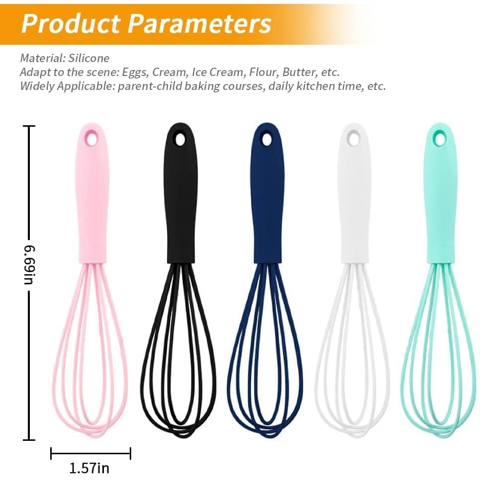 5 Pcs Silicone Mini Whisk – Stainless Steel Dough Whisk, Non Stick Multicolor