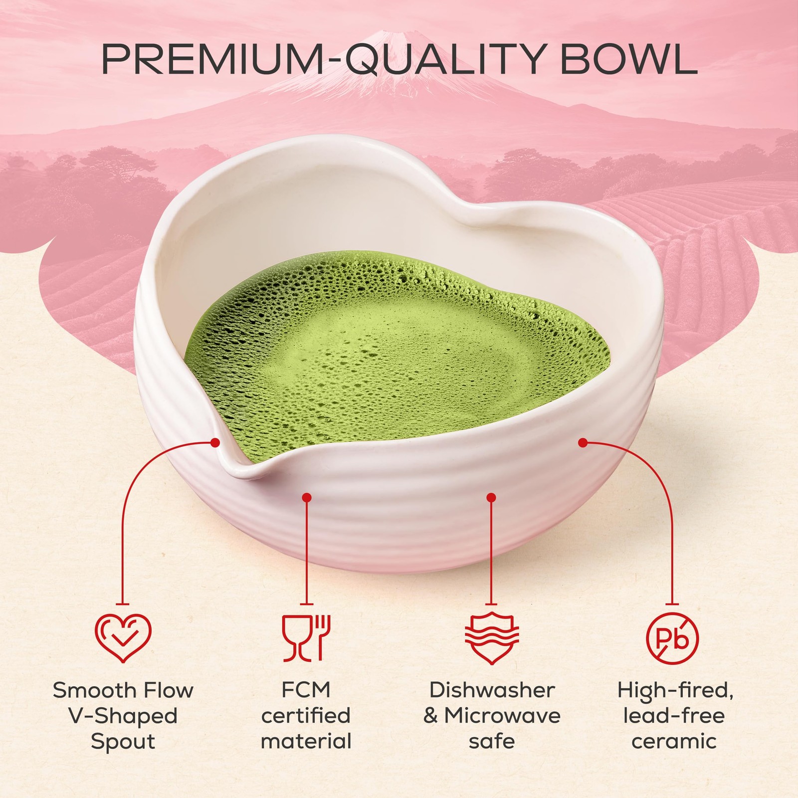 Matcha Whisk Set Heart Shaped Bowl Sifter Scoop Cute Tea Gift Kit