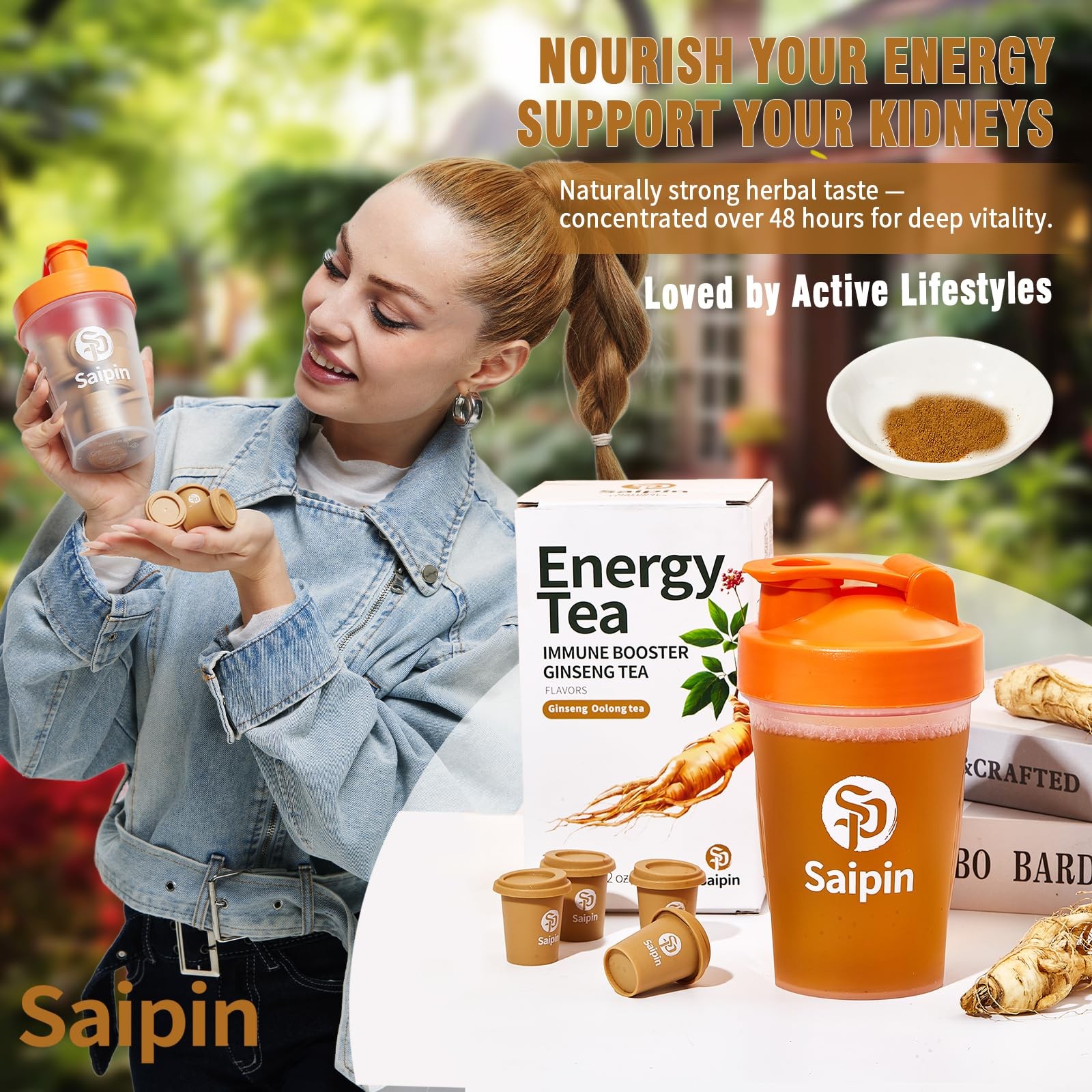 SAIPIN Organic Ginseng Tea-20 Instant Oolong Tea with Free Shaker Bottle for…