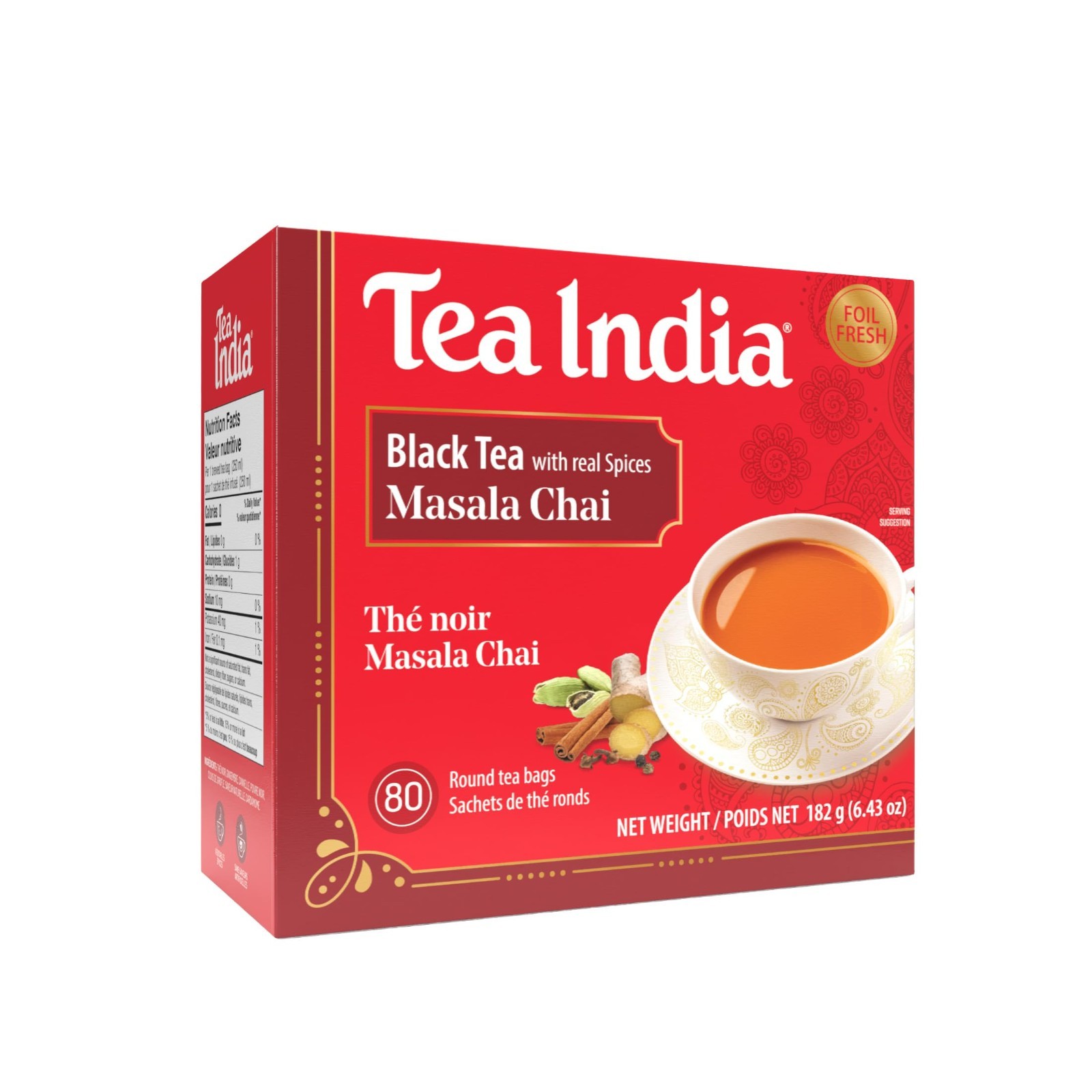 Tea India Masala Chai Black Tea – Real Spices Blend, 80 Tea Bags
