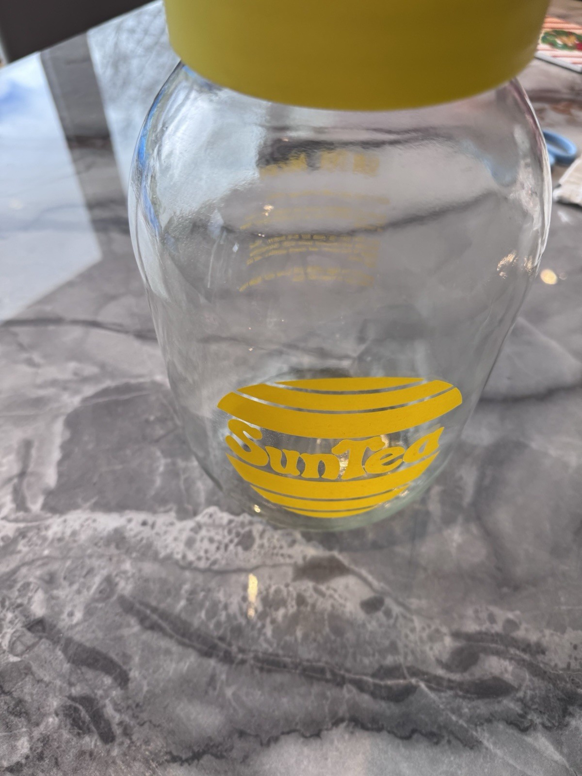 Vintage SunTea Glass Jar w/ Yellow Lid 1 Gallon Lemon Logo Retro