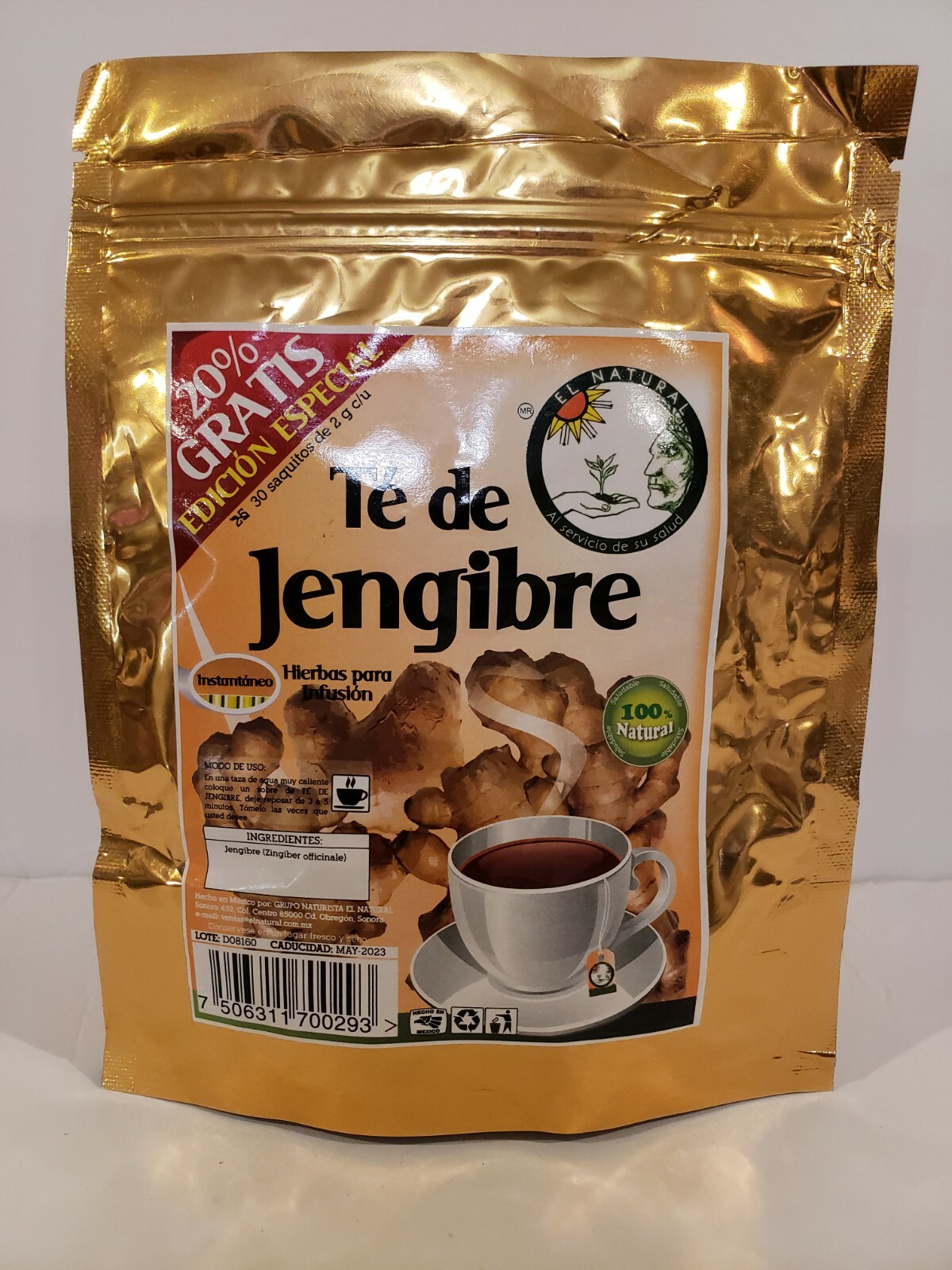 GINGER TEA/ TE DE JENGIBRE 30 Bags/sobres 100% Natural
