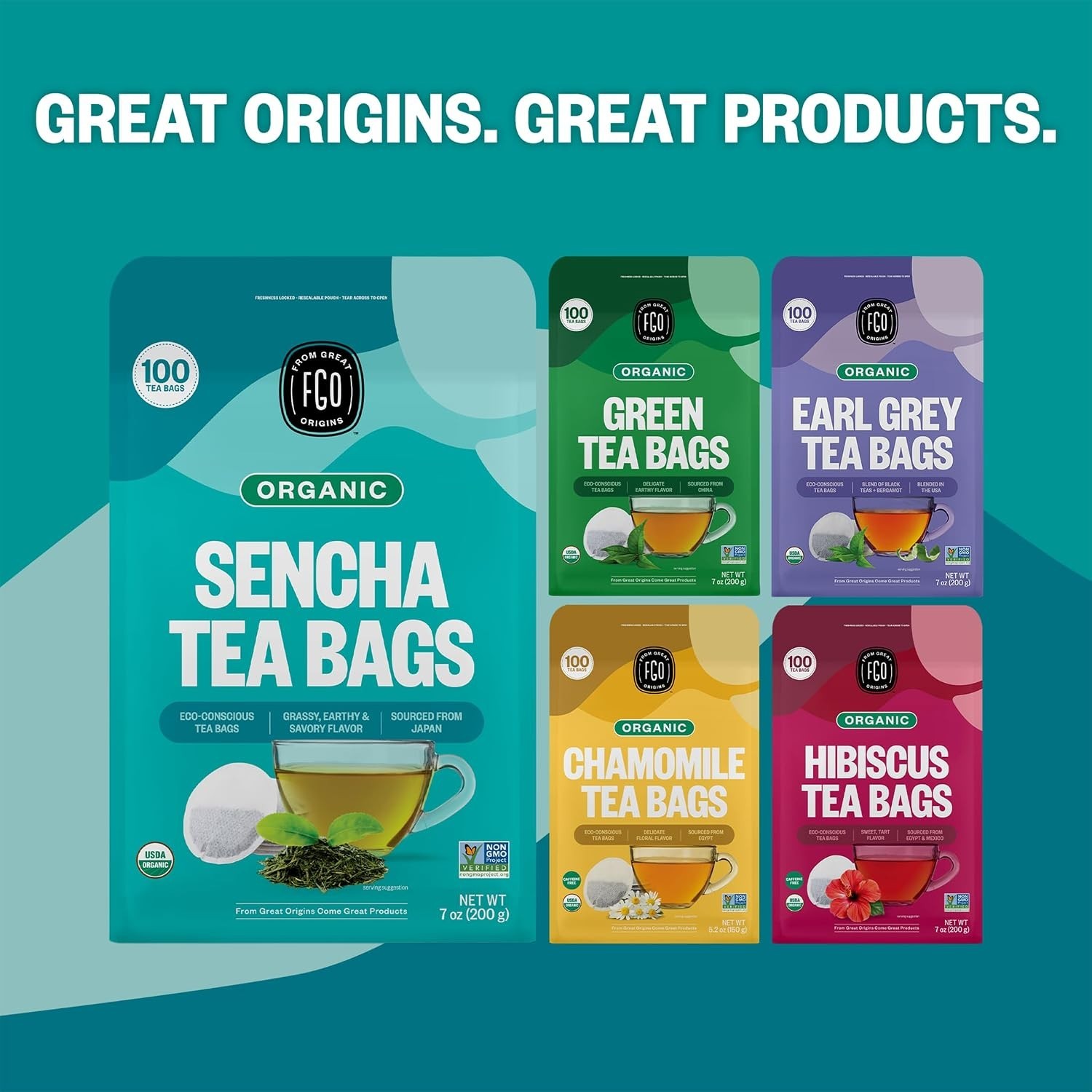 Organic Sencha Green Tea, 100 Count, Eco-Conscious Tea Bags, Resealable Bag, …