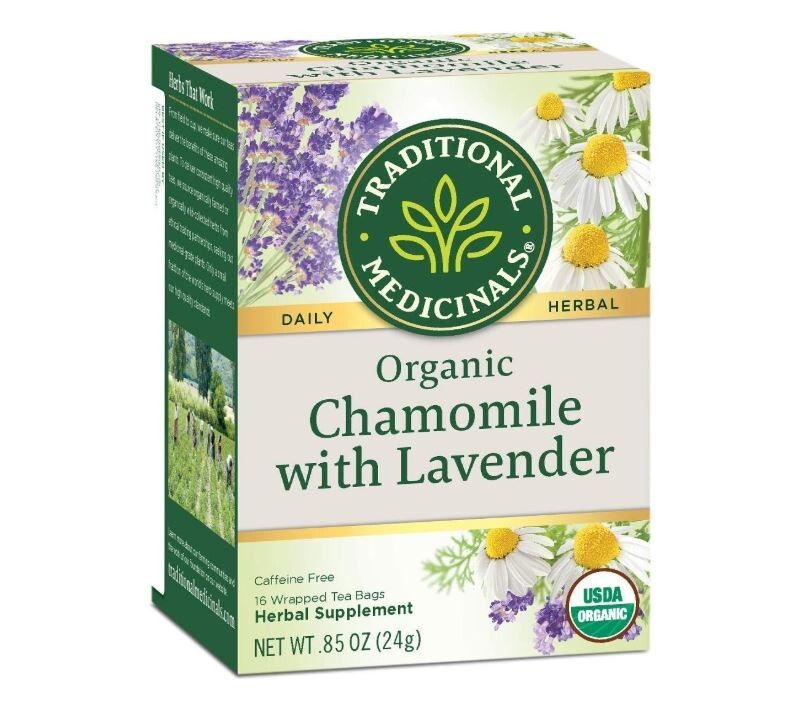 Traditional Medicinals Organic Chamomile & Lavender Tea 16 Wrapped bags Exp 1/27