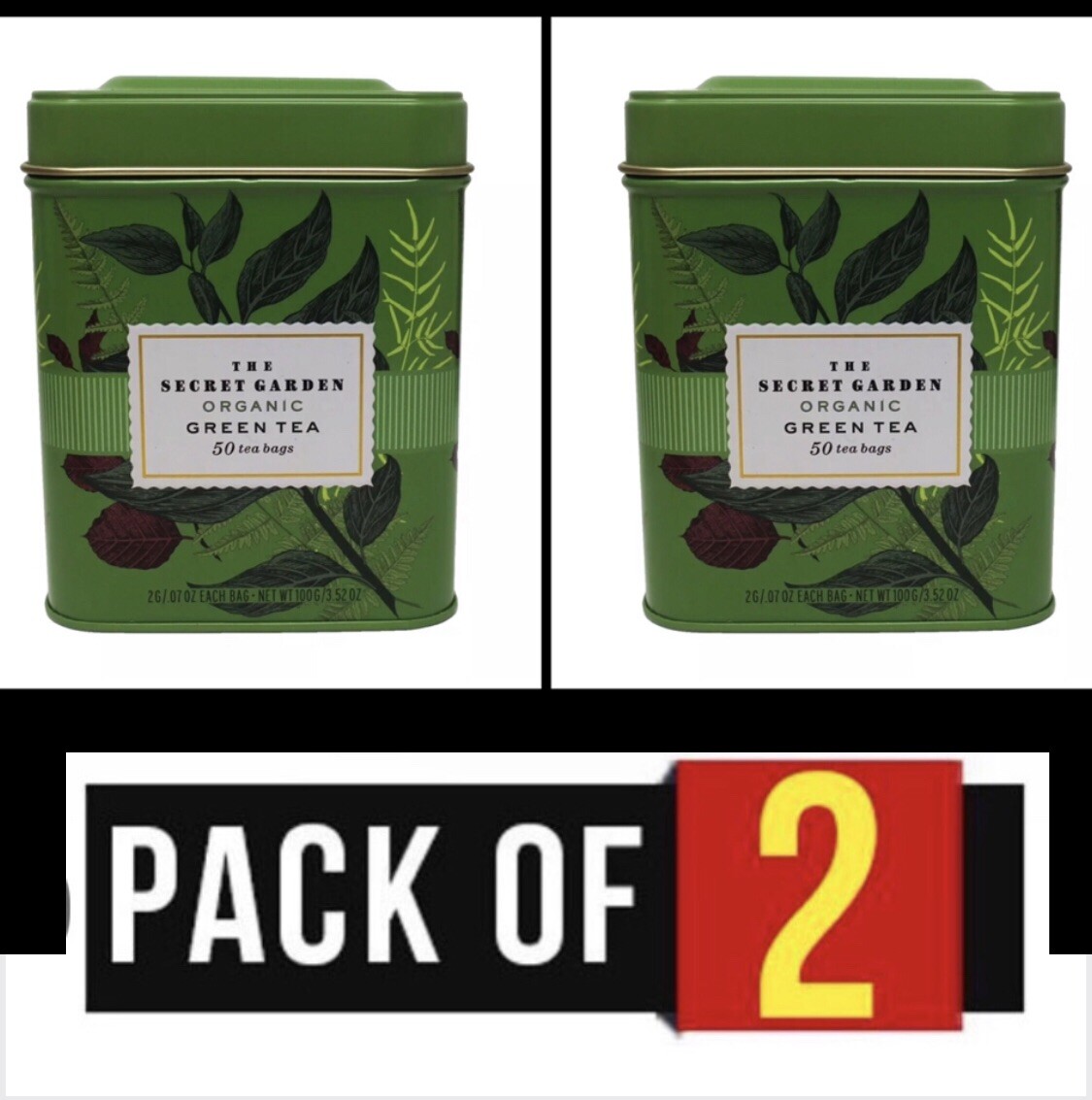 2 Box Secret Garden Organic Green Tea Total 100 Bags NWT 100g Each Box NOT 75g