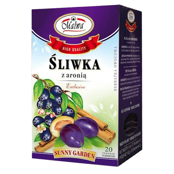 Malwa Plum & Chokeberry Aronia Sliwka Fruit Tea Poland 20 Tea Bags