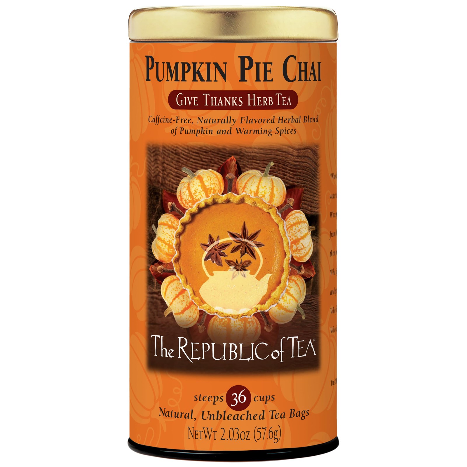 The Republic of Tea – Pumpkin Pie Chai Herbal Tea Tin, 36 Naturally CaffeineF…