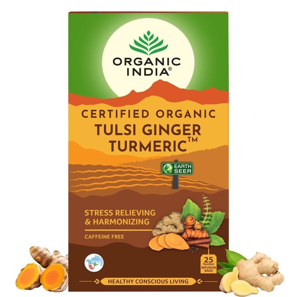 Organic India Tulsi Ginger Turmeric Green Tea For Stress & Immuntiy