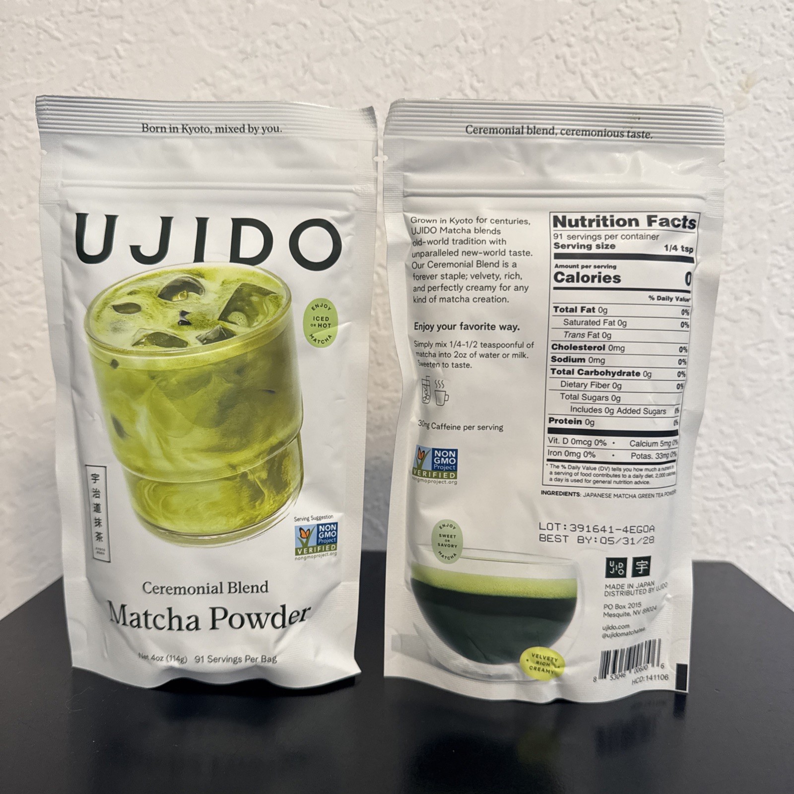 Ujido Ceremonial Blend Matcha Green Tea Powder 4 oz each. (2 Bags)