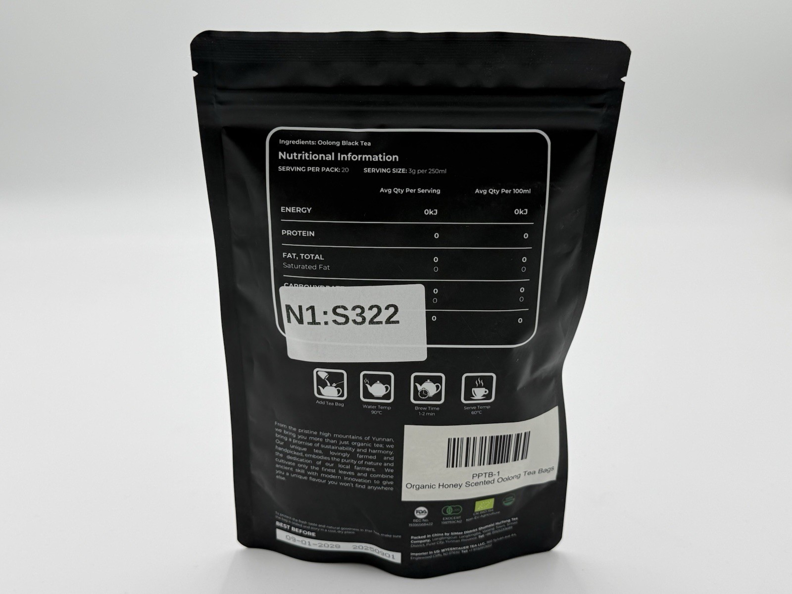 PiPi Tea Organic Honey Scented Oolong Bags – Whole Leaf, 20 (3G. Each) 20 Bags