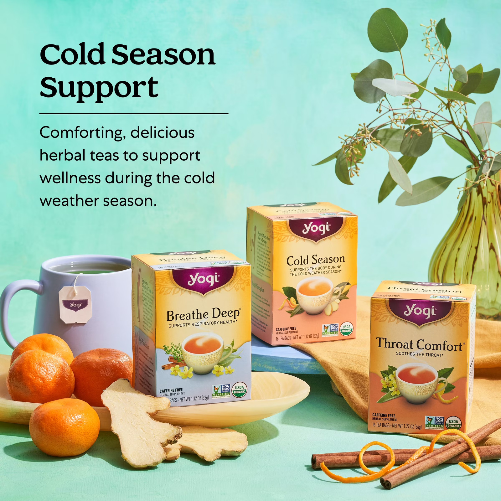 Yogi Tea Breathe Deep, Caffeine-Free Organic Herbal Tea Bags, 16 Count