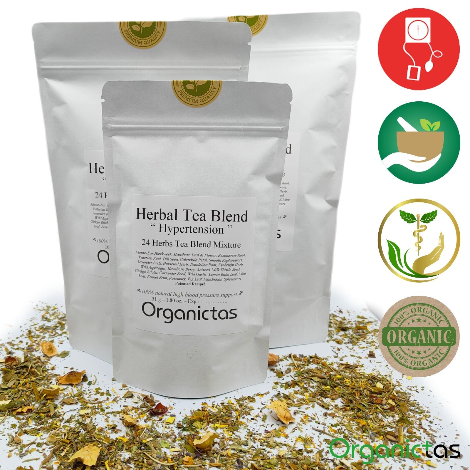 Organic Tea for High Blood Pressure – 24 Herbs Blend to lower BP naturally 100g