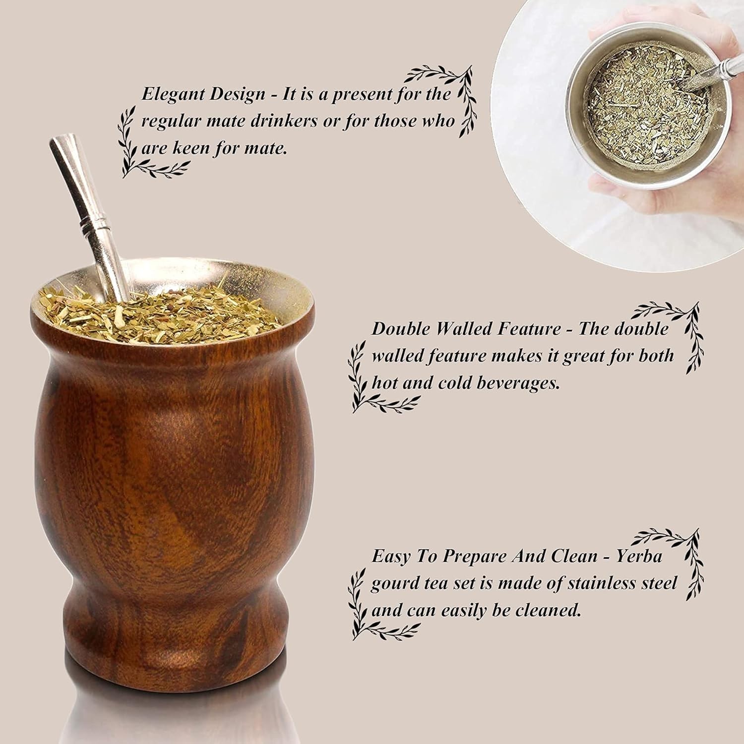 Yerba Mate Gourd Set (Original Natural Handmade Yerba Mate Cup Argentina) – Incl