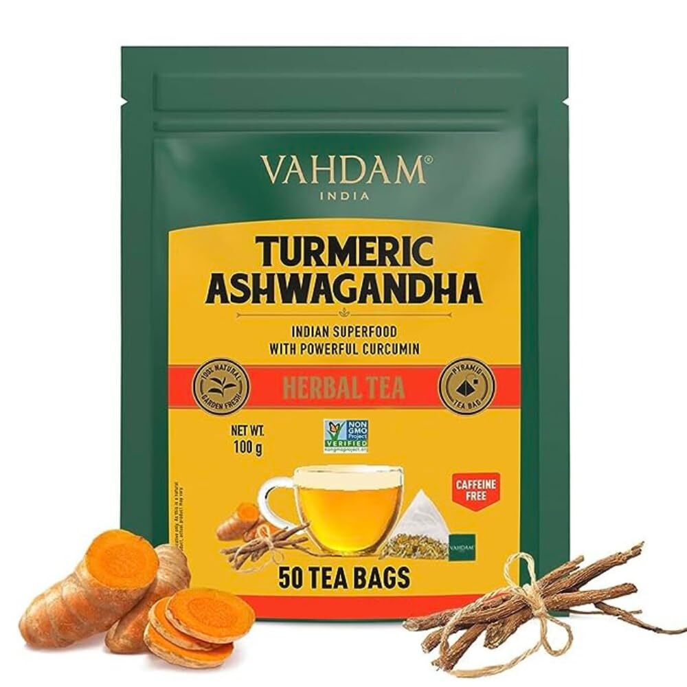 Vahdam Turmeric Ashwagandha Herbal Tea Pack Of 50 Tea Bags