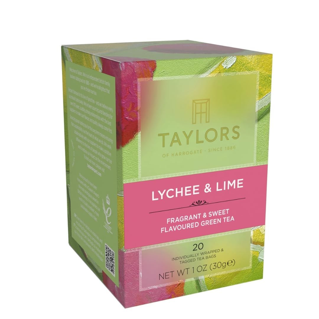 Elite Lychee & Lime Green Tea – Enjoy Hot or Iced, 20 Individually Wrapped Bags