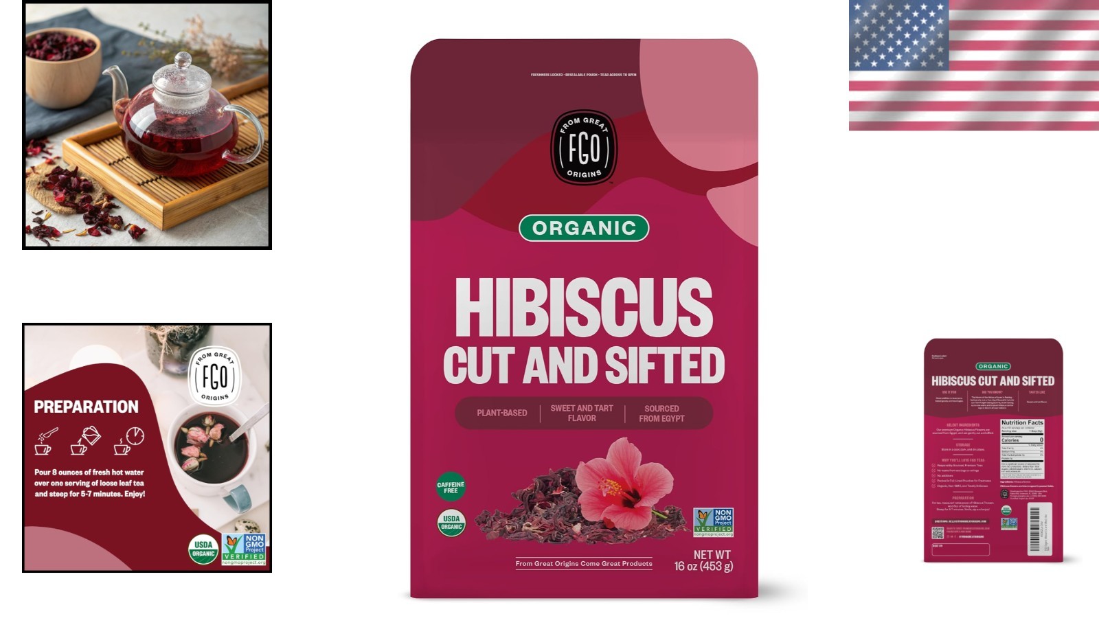 Organic Hibiscus Flowers, 16oz Bag – Egyptian Cut