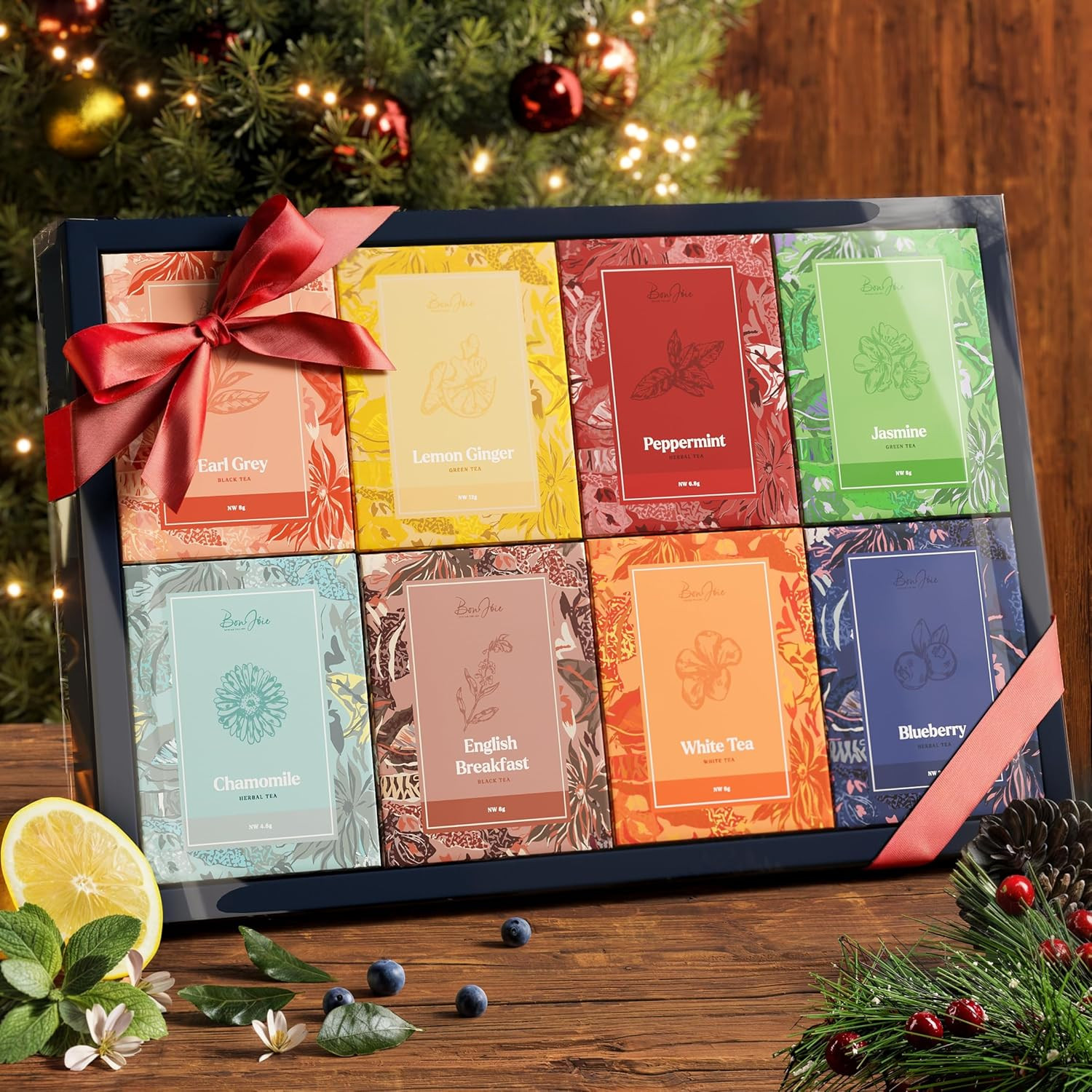 Tea Gift Set Sampler Variety Pack 32 Tea Bags 8 Flavors Holiday Gift Box Organic