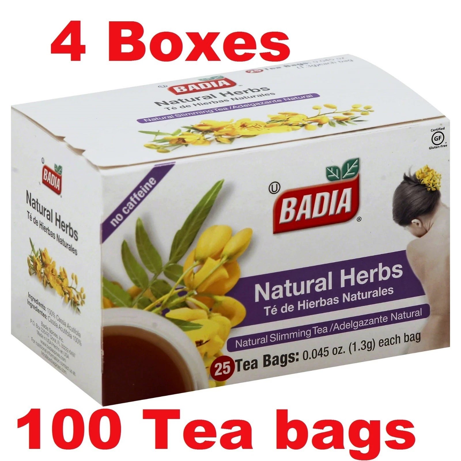 Badia Slimming Herbal Tea 100 Bags (4 Boxes) Detox Weight Loss Free FAST SHIP