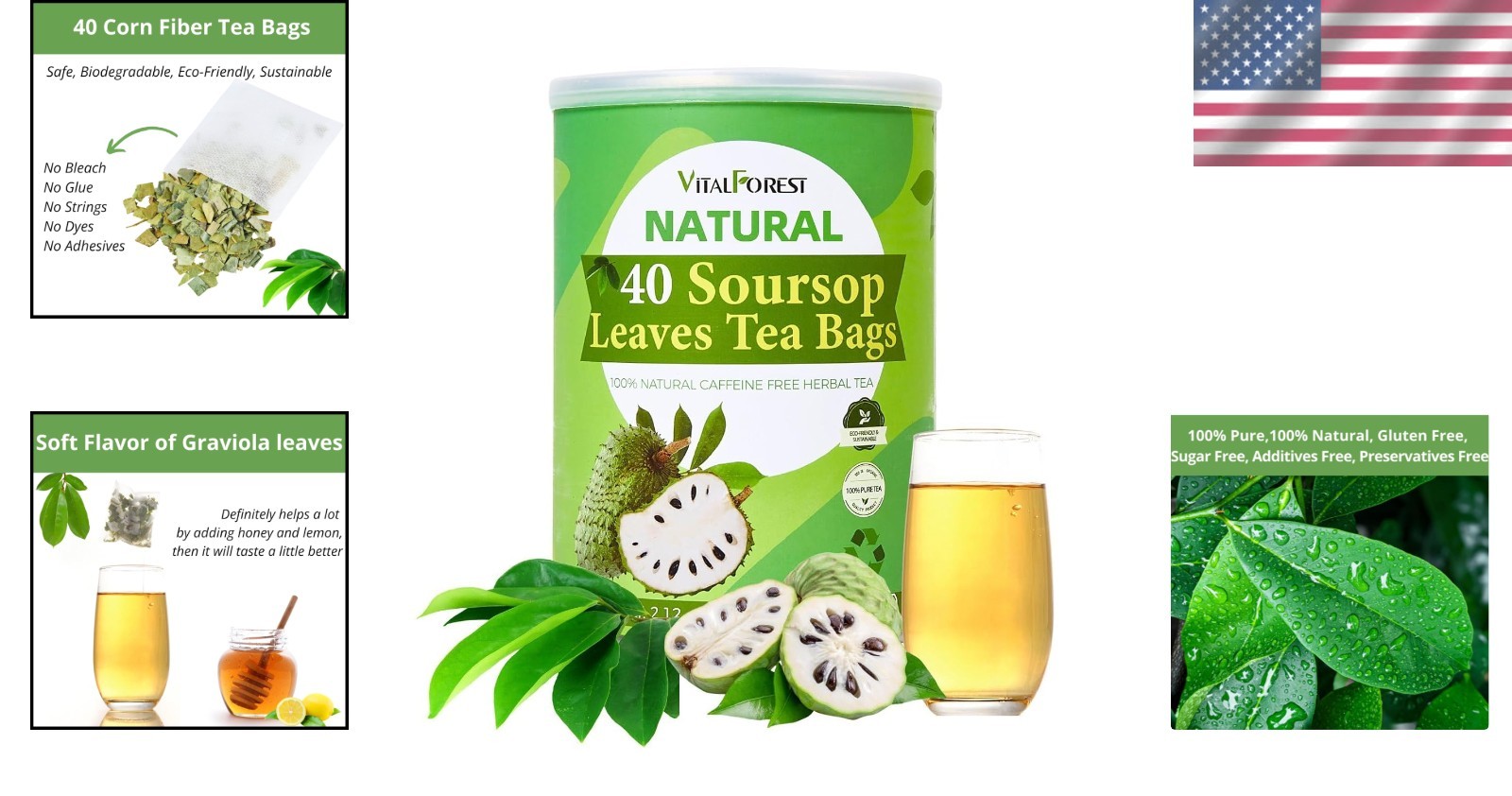 Soursop Graviola Leaf Tea Bags – 40 Count of Stress Relief and Wellness