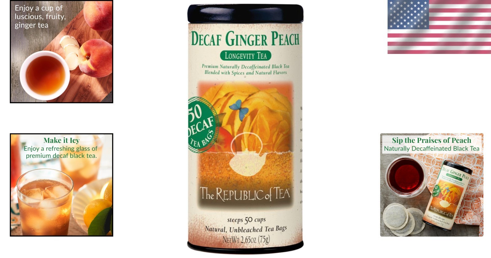 50 Elegant Teabags of Decaf Ginger Peach Black Tea – Allergen-Free Indulgence