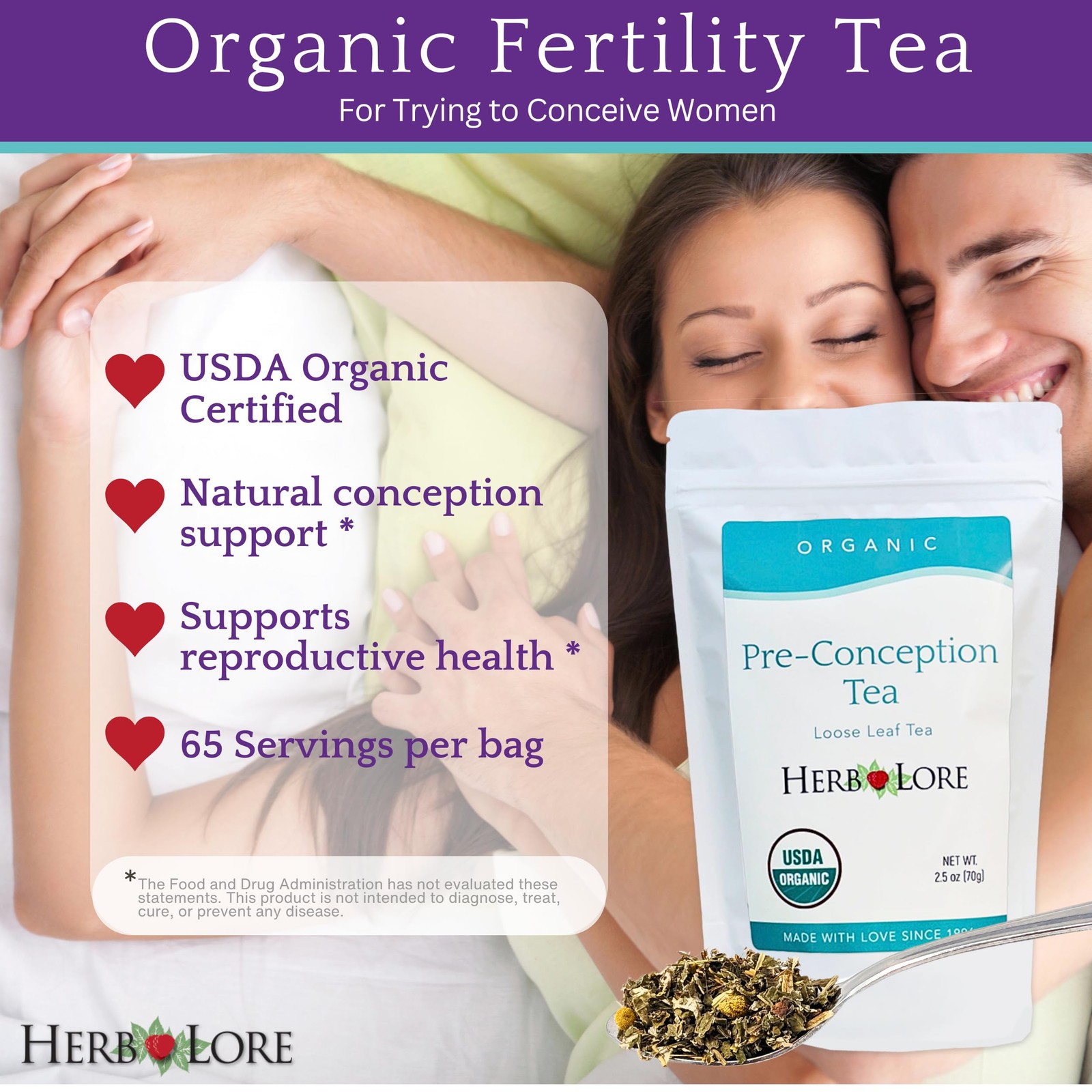 Organic Fertility Tea for Women – 65 Cups – Loose Leaf Pre Conception Tea wit…