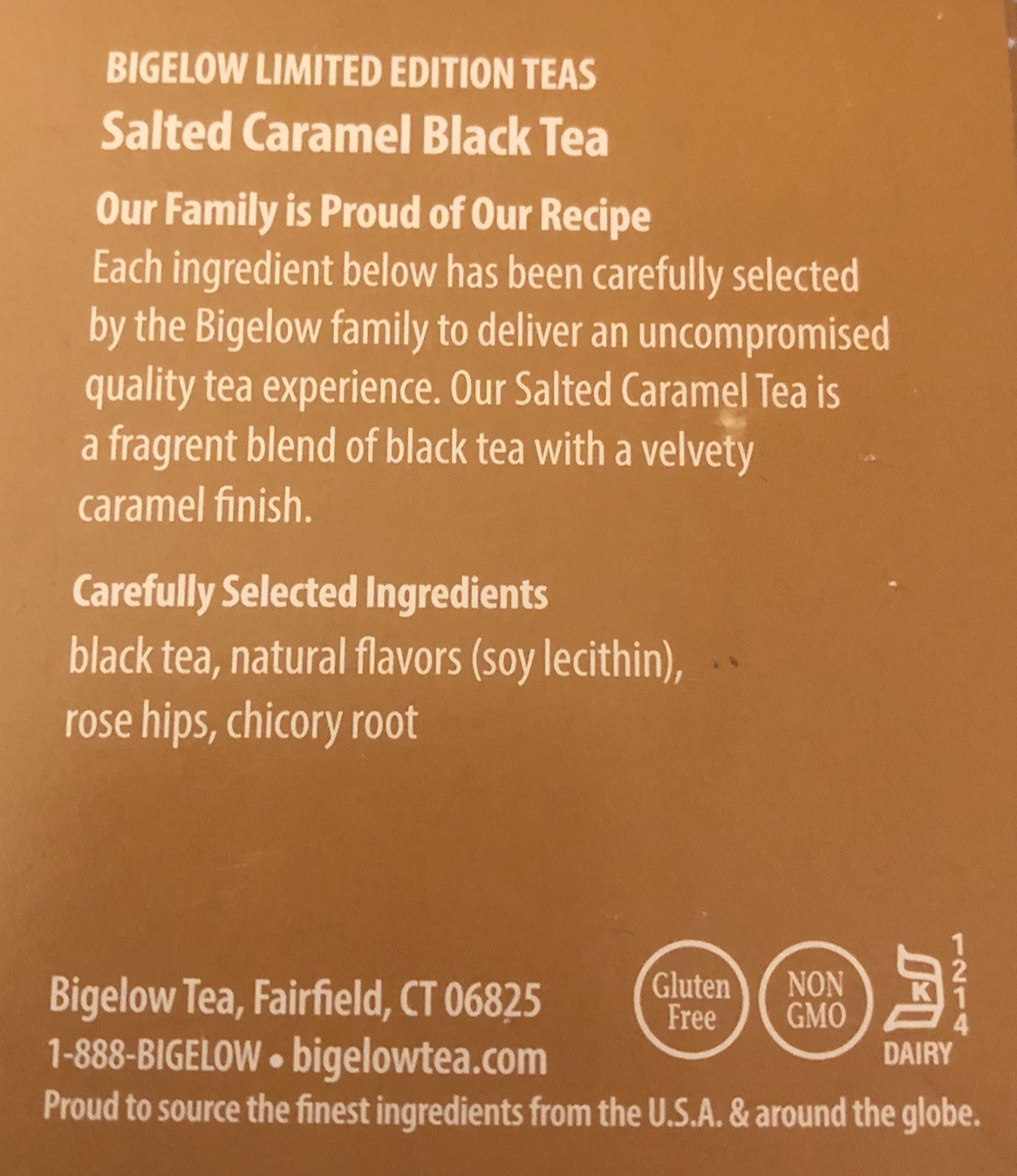 BIGELOW Salted Caramel Black Tea Caffeinated 18 individual wrapped pouches 5/28