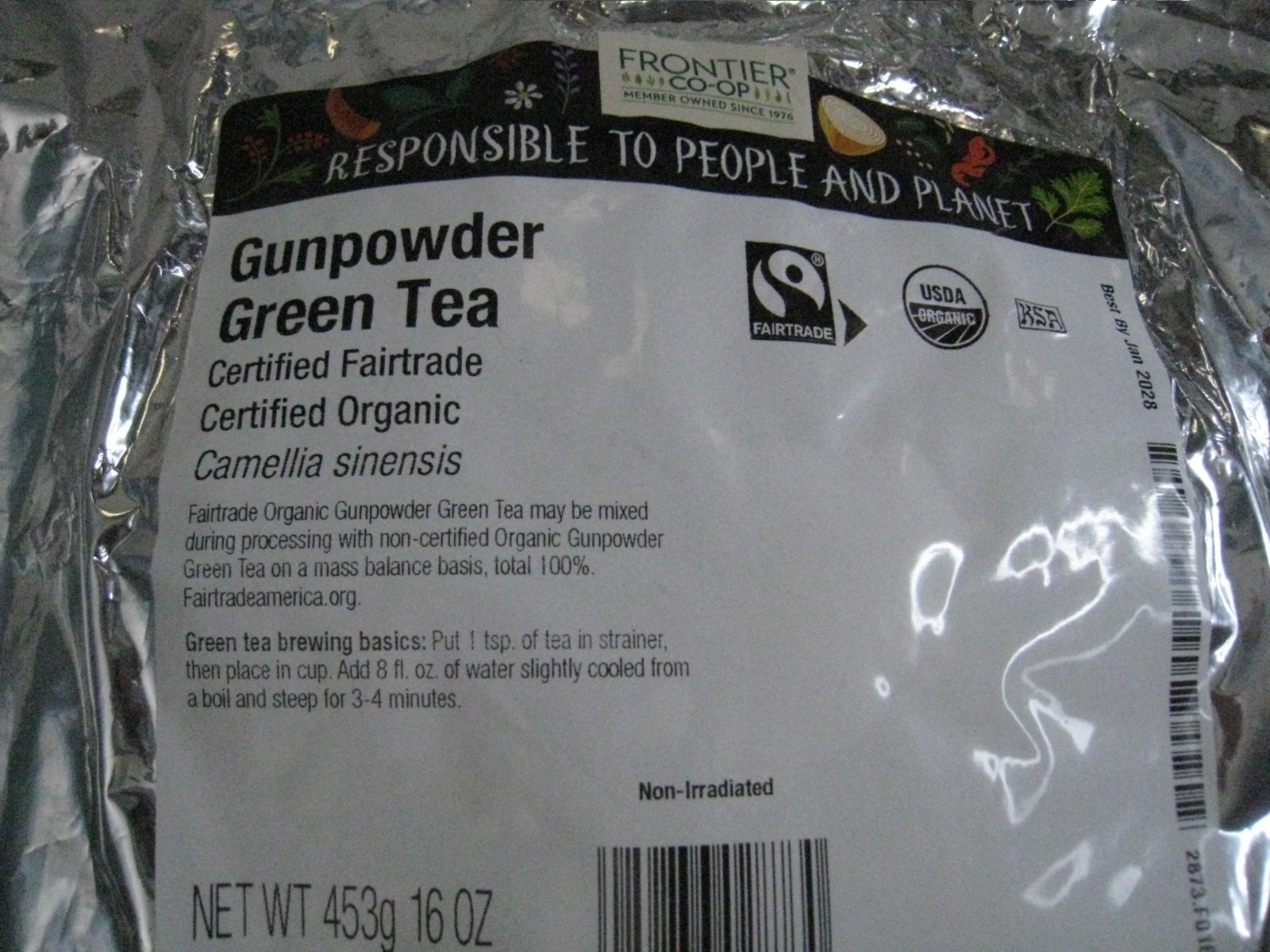 2x 1lb bags frontier co-op organic fair trade gunpowder green tea 2027/28