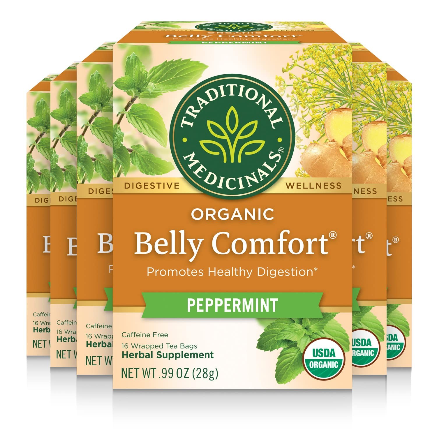 Traditional Medicinals Organic Belly Comfort Peppermint 96 Count (Pack of 6)