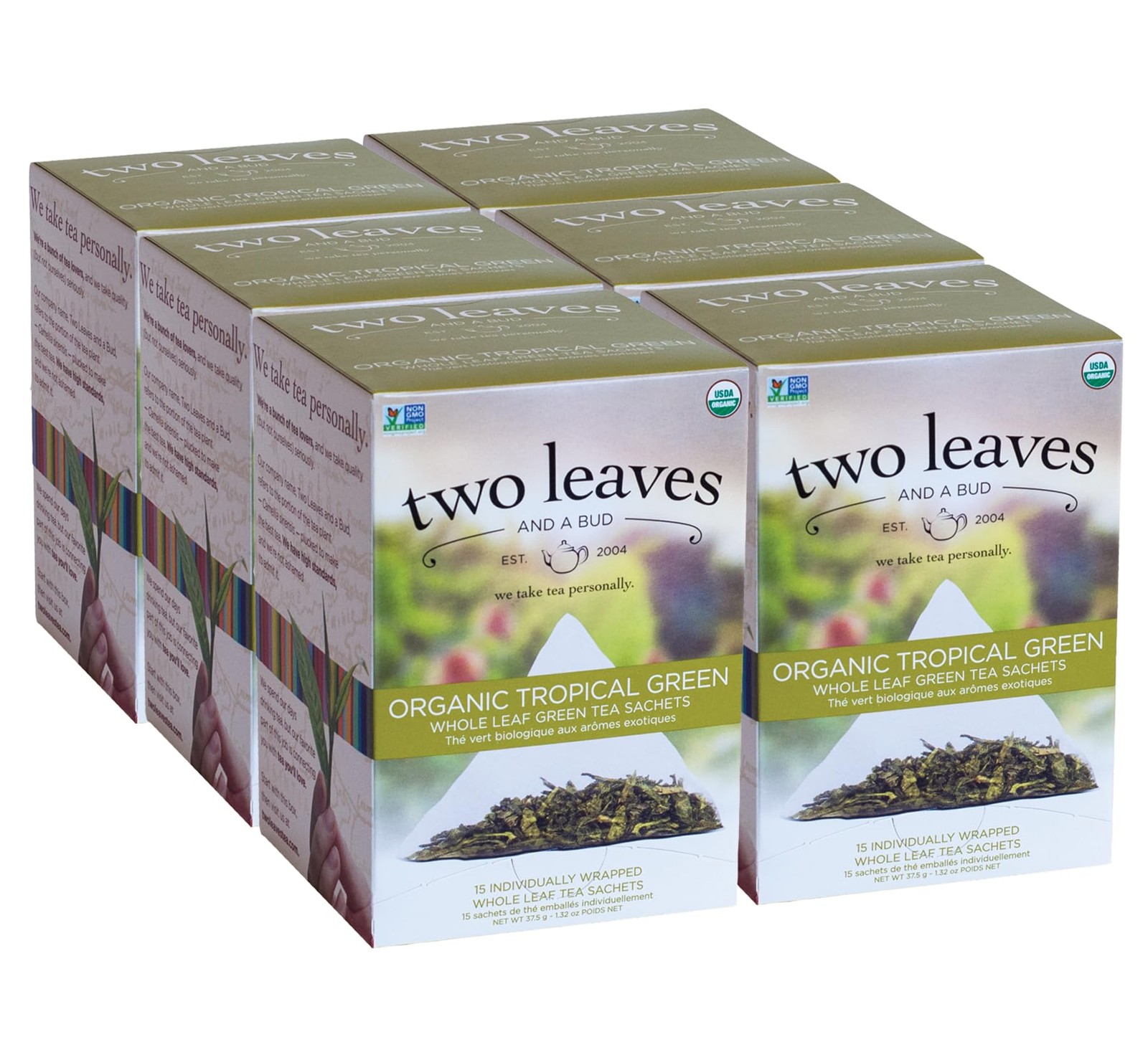 Two Leaves and a Bud Organic Tropical Green Tea Bags, Whole Leaf Green Tea in…