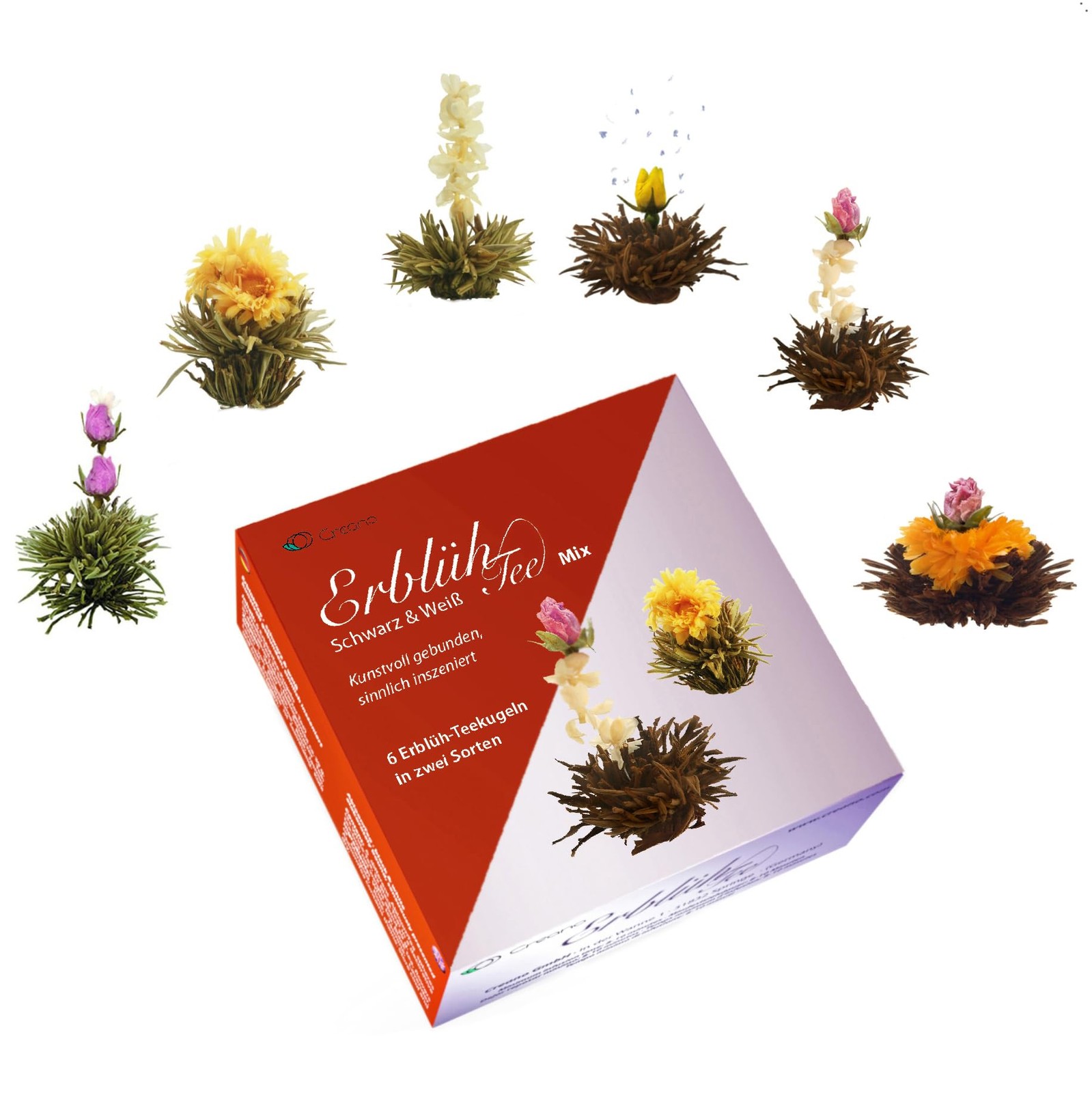 Creano Blooming Tea Gift Set with Glass Pot 17oz/500ml with 6 Flowering-Tea e…
