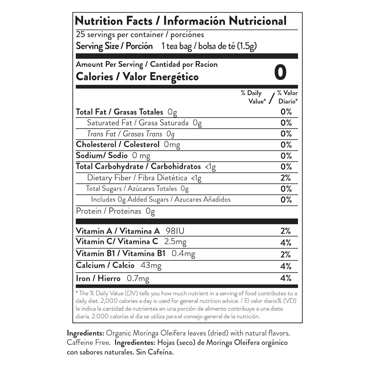 Caffeine-Free Organic Ginger Moringa Tea – 25 Bags for Stress Relief & Energy