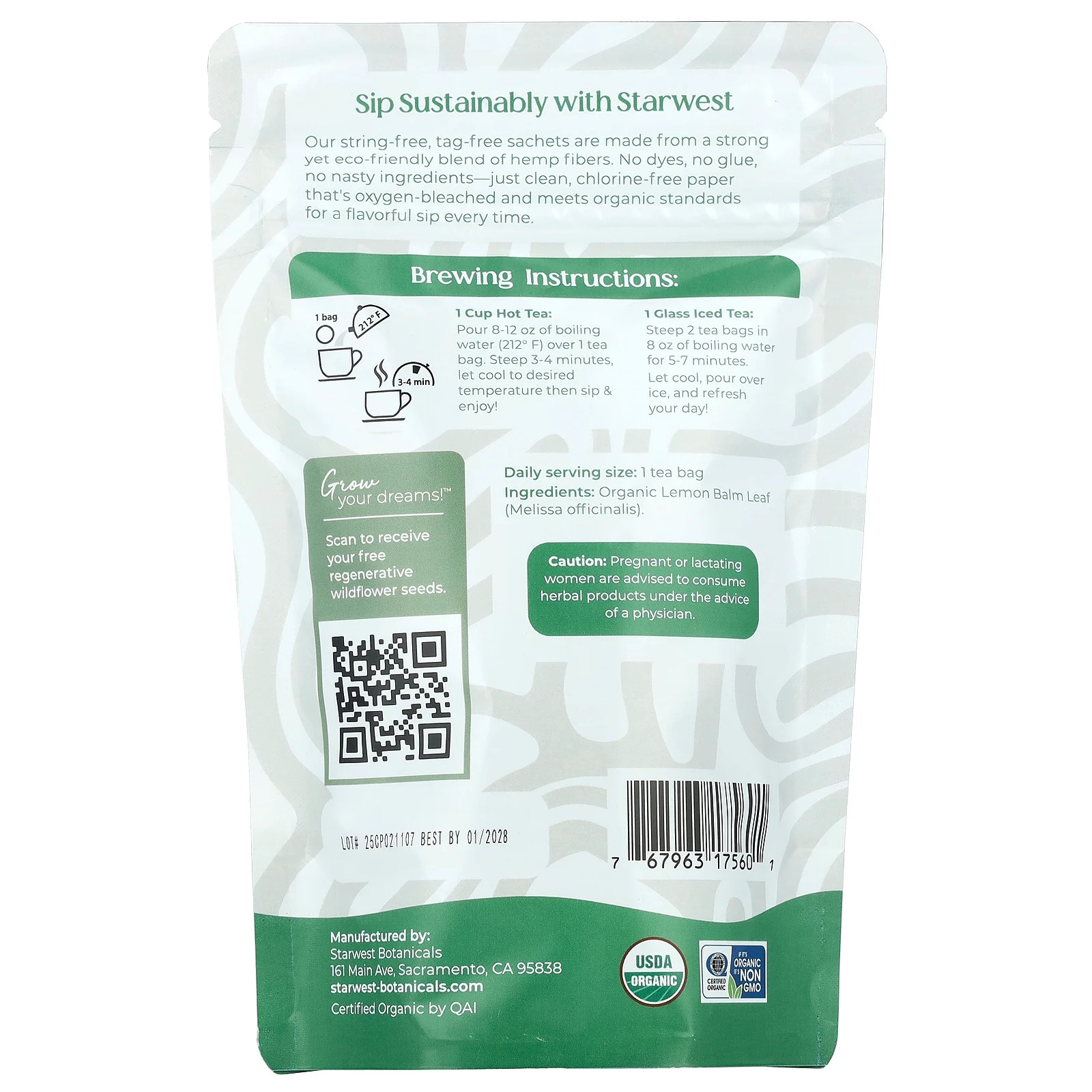 Organic Lemon Balm Tea, 20 Tea Bags, 1.04 oz (30 g)