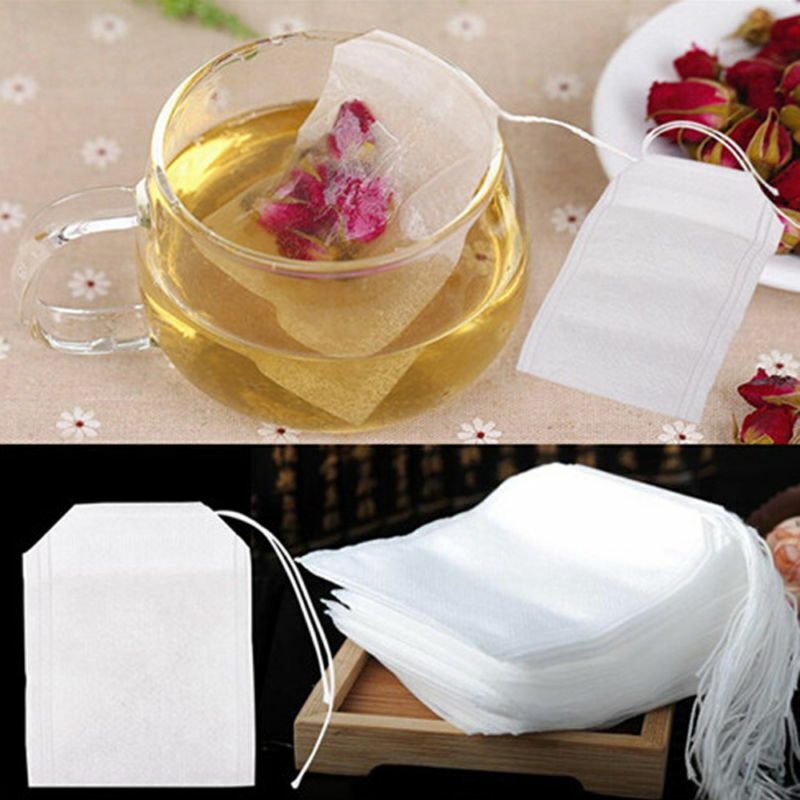 100pcs Empty Teabags Non-Woven String Heat Seal Filter Fabric Herb Loose Tea Bag